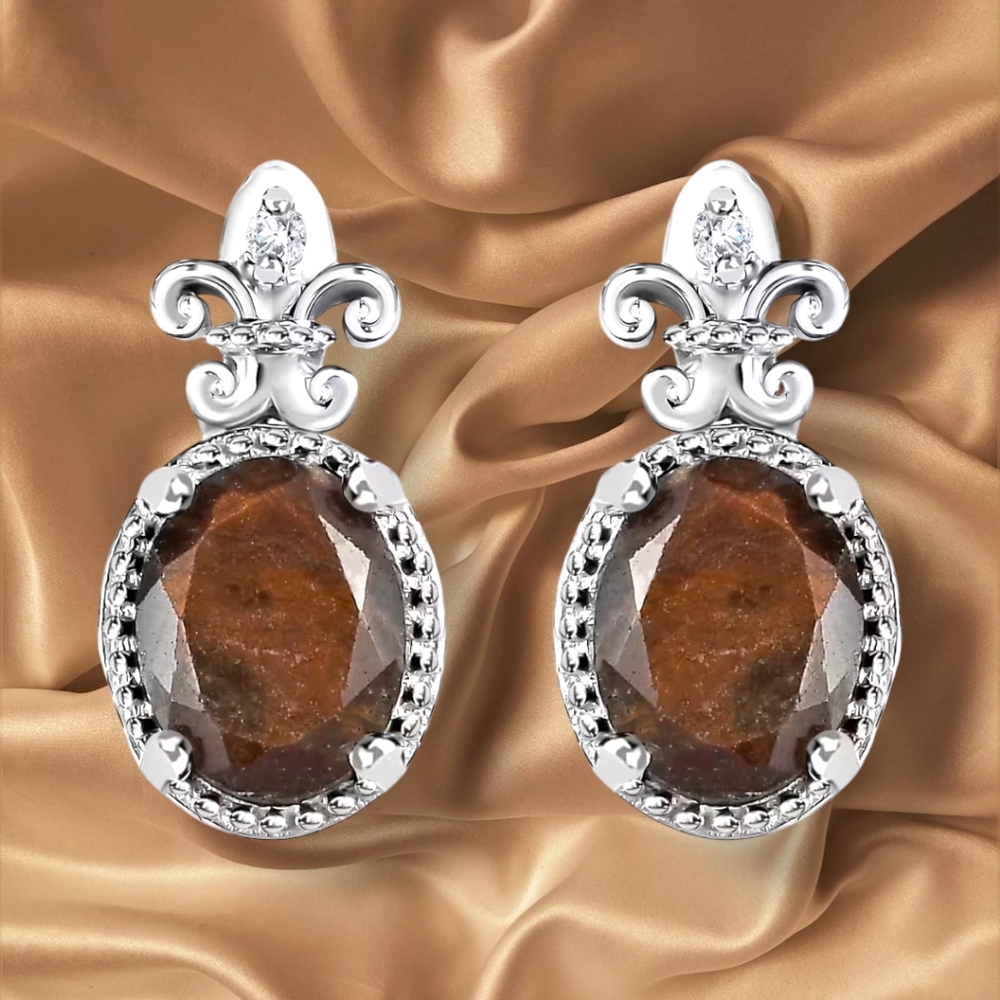 NWT CHOCOLATE SAPPHIRE & WHITE ZIRCON EARRINGS IN PLATINUM OVER STERLING SILVER